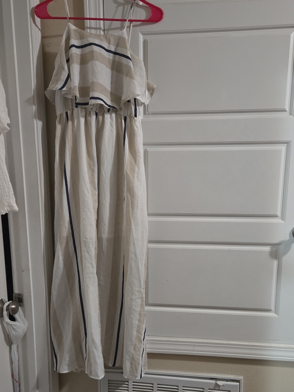 Girls Beige and Navy Striped Sundress - Lightweight Summer Dress